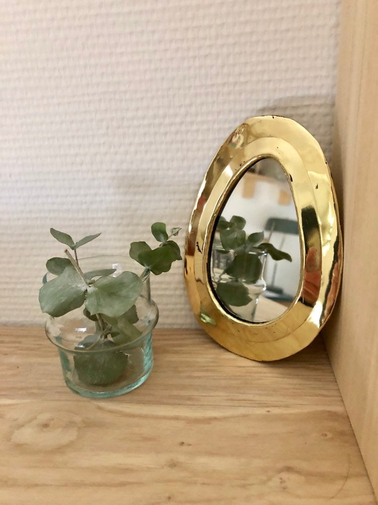 Miroir en Cuivre Doré Forme d'oeuf