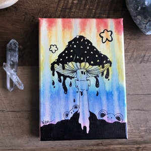 Melting Mushroom; Trippy Watercolor Mushroom Canvas