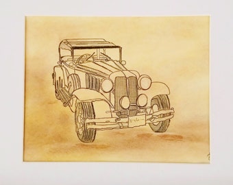 Zeichnung, Automobil, Auto, historische Fahrzeuge, Oldtimer, Bleistiftzeichnung, Geschenke, Wandschmuck, Sammlung, Historische Bilder