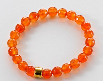 Carnelian gemstone bracelet orange faceted ball