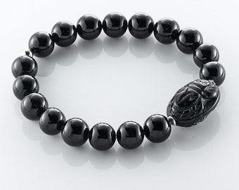 Onyx Obsidian Scarab Gemstone Bracelet