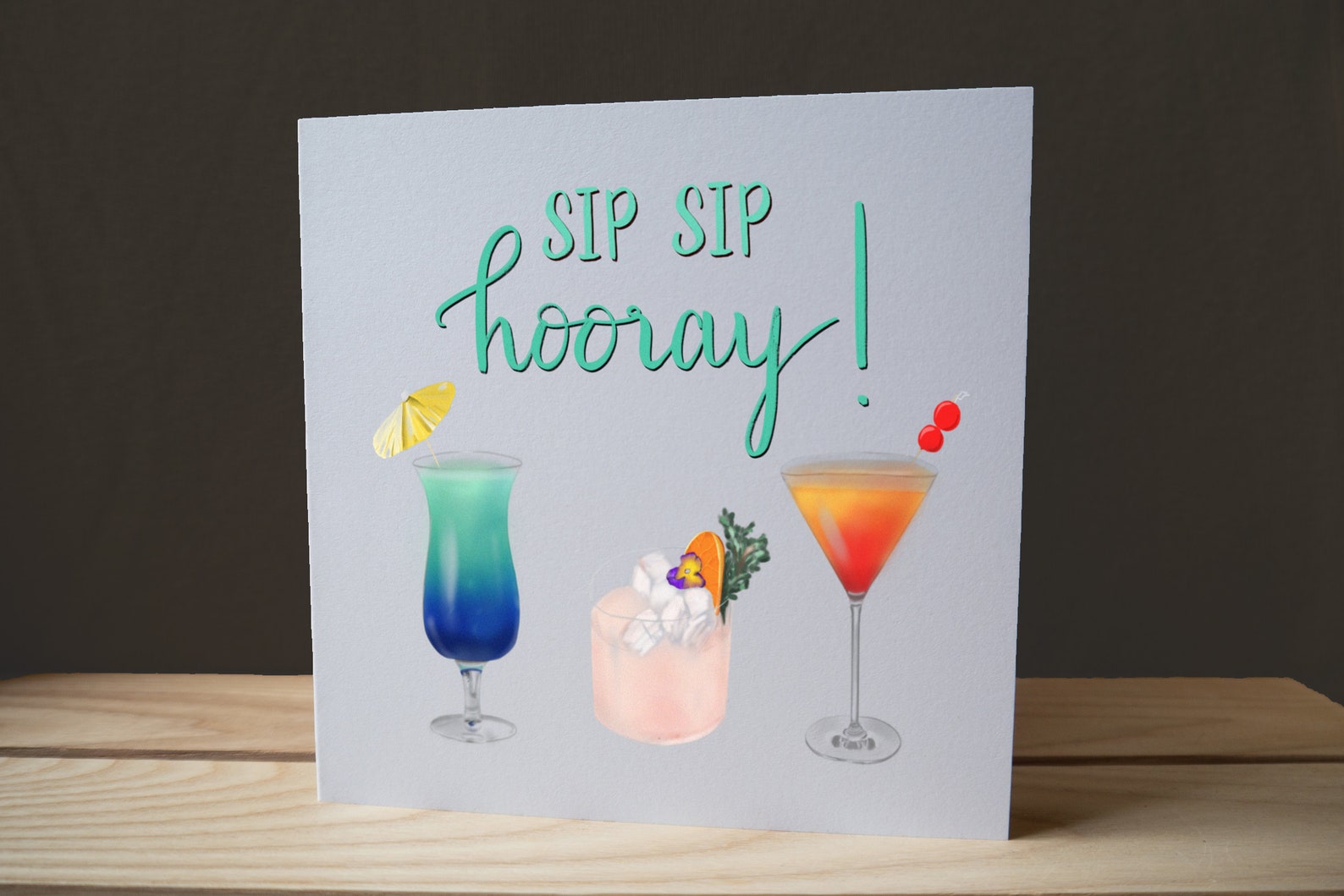 Illustrated Cocktail Celebration Card Sip Sip Hooray Funny Pun Etsy