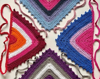 Pride Flag Picot Crochet Bandana | Bi, Trans, Ace, Lesbian, Pan and more flag colors