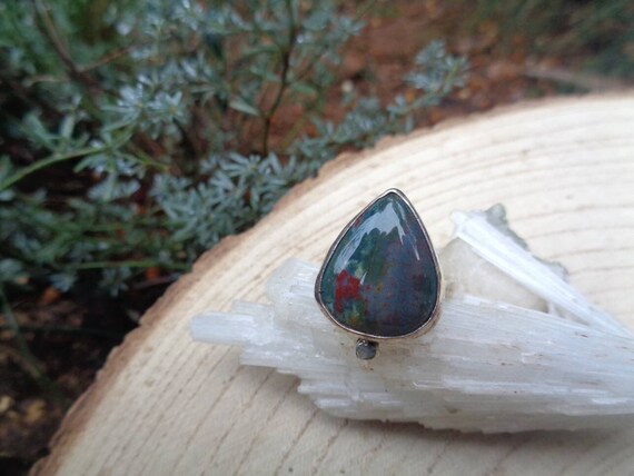 Heliotrope Bloodstone Ring Silver 925 Natural Stone Semi Precious