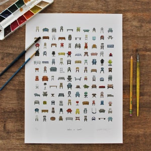 Fine Art Print - 12x16 - Ink and Watercolour Print, Contemporary Chair Illustration Décor by Will van Delft