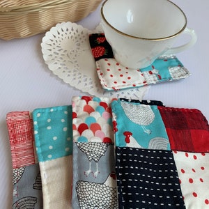 Farm Fresh Fabric Coaster Set (set of five) Scrappy Handstitched Coasters
