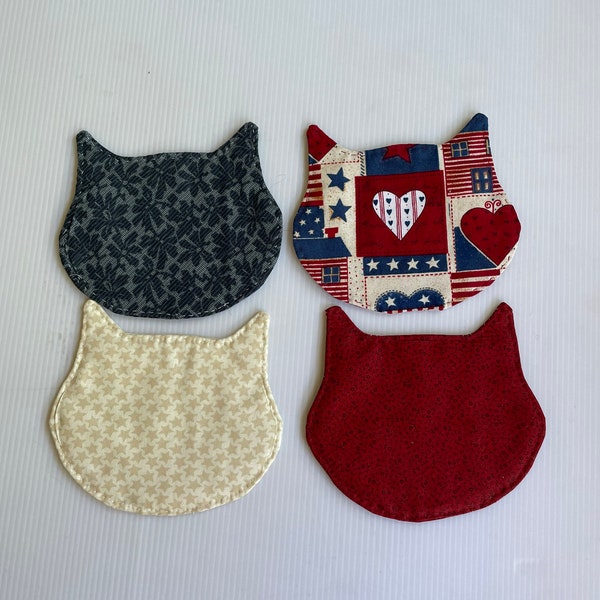 Americana Quilted Cat Fabric Coaster Set (set of 4)