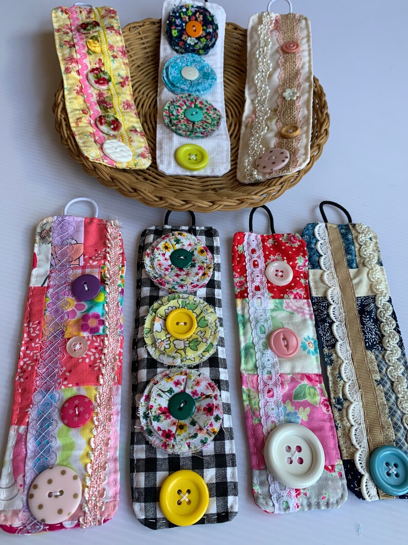Patchwork Fabric Cuff Bracelet Floral Boho Fashion with Button Etsy