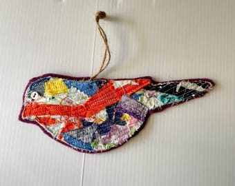 Fabric Scrap Bird Ornament for home decor, holiday decor, bowl fillers, vignette decor.