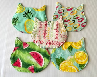 Tropical Quilted Cat Fabric Coaster Set (set of 5)