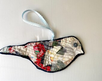 Fabric Scrap Bird Ornament for home decor, holiday decor, bowl fillers, vignette decor.