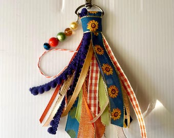 Autumn Sunflower Ribbon Tassel for Keychains, Junk Journals, Bag/purse Accessories