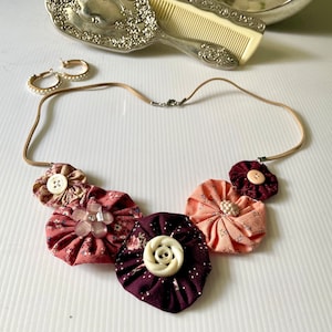 Fabric Flower Statement Necklace