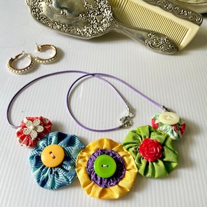 Fabric Flower Statement Necklace