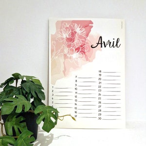 Birthday calendar - Perpetuel calendar - Celebration calendar - wall decoration - flower drawing - lily- daffodil - nature art