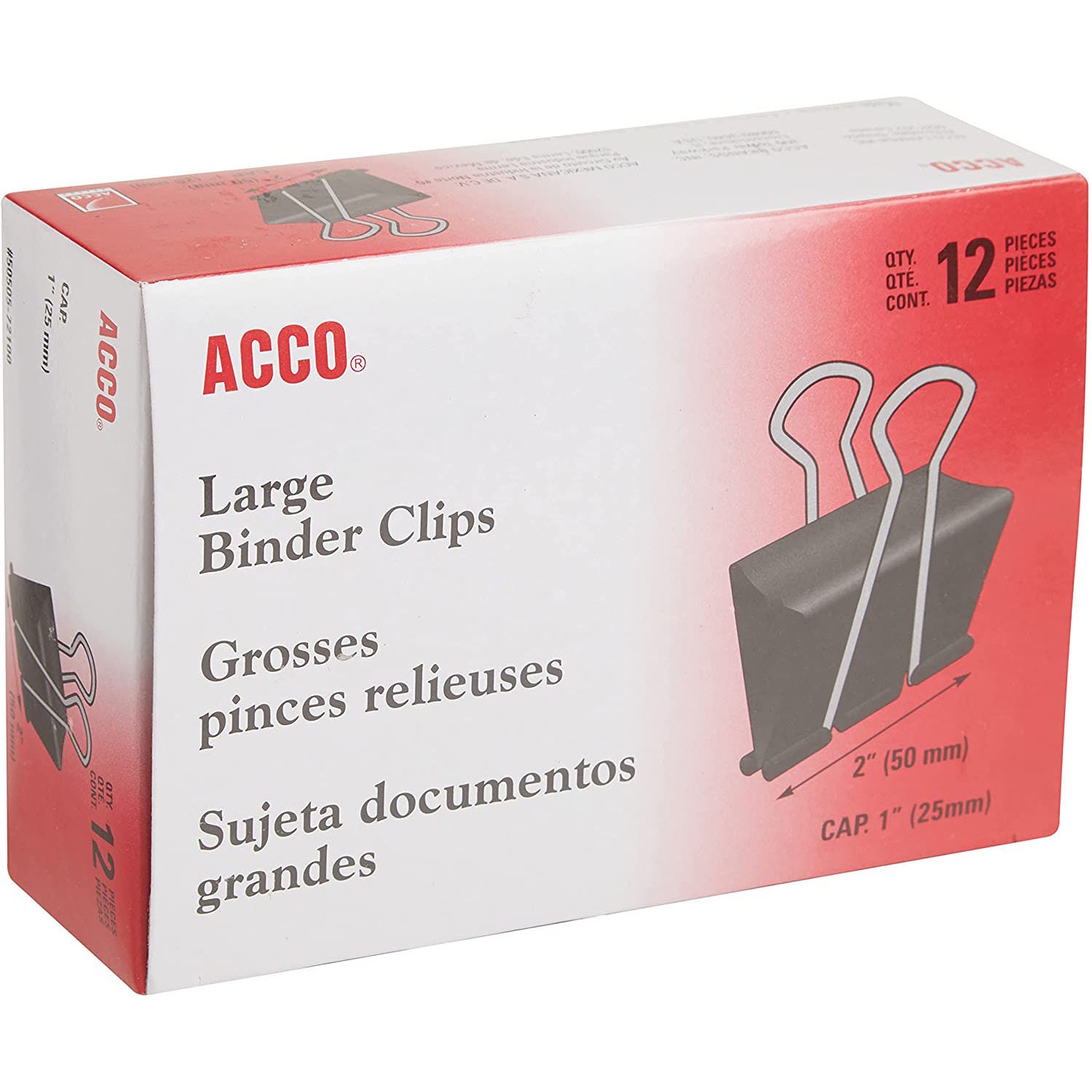 Acco Binder Clips, Large, 1 Box, 12 Clips/Box (72100)