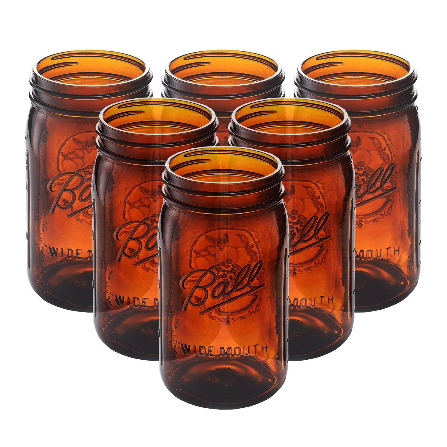Eleganttime Amber Glass Mason Jars 32 oz Wide Mouth with Airtight Lids and Bands 6 Pack Large Glass Canning Mason Jars with Lids Quart Wide Mason Jars