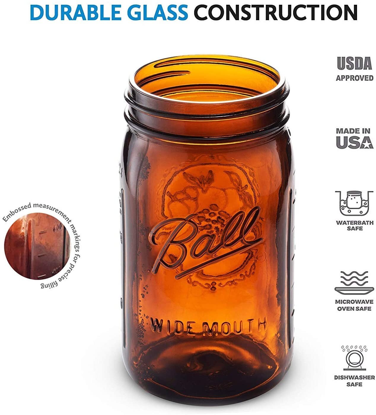 Ball Elite Collection Amber Glass Wide Mouth Mason Jar 32 Oz