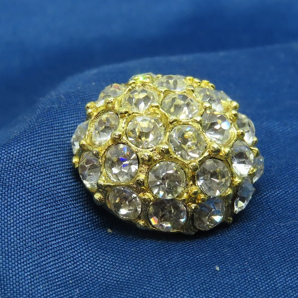 Crystal encrusted Dome Metal Button Clear stones Very Sparkly Vintage Shank 24.1mm