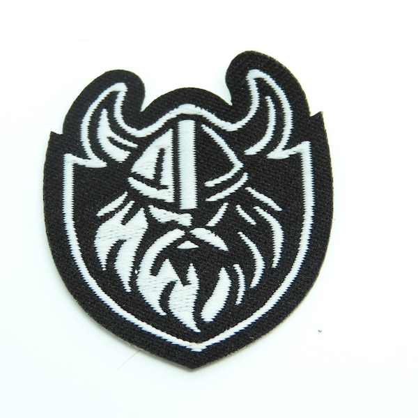 Viking Shield Iron on Woven Patch Warrior Applique Black & White Norse