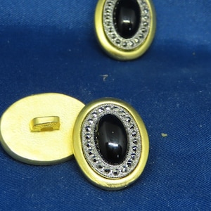 Oval Tri Color Black Dome ,  Silver Gold Metal shank Button 21.7mm x 16.4mm Priced Per Piece