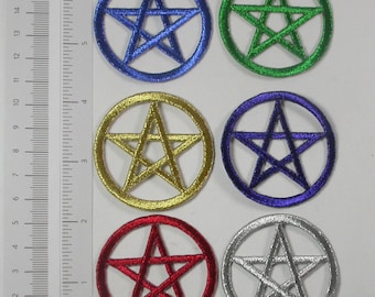 Metallic Pentagram Iron On Patch, Embroidered Applique (2 inch)
