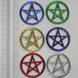 Pentagram Pentacle Iron On Patch Embroidered Applique Metallic Measure 2&quot; across and 2&quot; high (50m,m x 50mm)