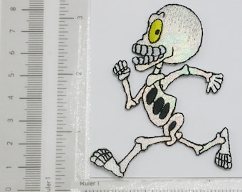 Sparkly Skeleton Iron On Patch - Embroidered Opalescent Design