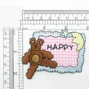 Teddy Bear Gingham Patch Iron On Embroidered Applique  Measures 2 7/8&quot; across x 2 1/2&quot; high approx