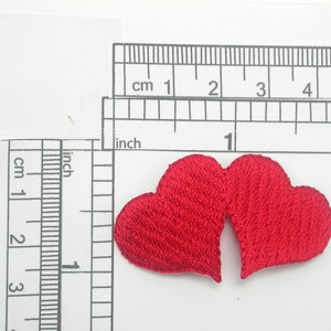 Red Hearts Patch Embroidered Iron On  Applique  1 7/8&quot; across x 1 1/16&quot; high