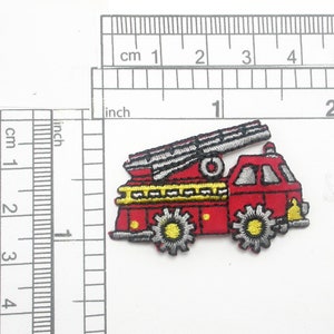 Fire Truck patch Iron On Embroidered applique 1 3/4&quot; x 1 1/8&quot;