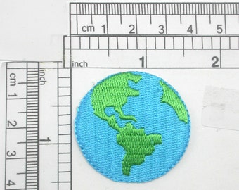 Earth Applique Planet Iron On Embroidered Patch  Measures 1 1/2" across x 1 1/2" high (38mm x 38mm)