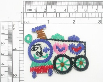 Train Patch, Hearts, Iron On Embroidered Applique