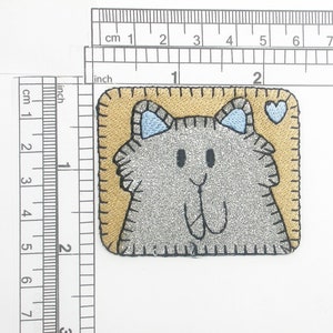 Cat Patch Sparkly Silver Ricamato Ferro su Applique