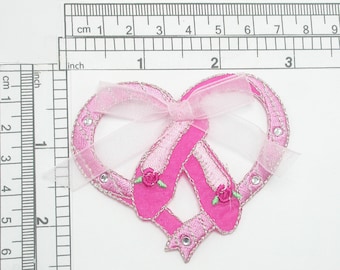 Ballet Slippers in Heart with Bow Iron On Patch Applique 2 7/8 » x 2 1/2 »