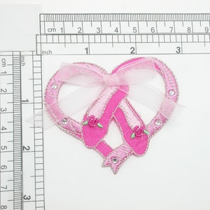 Ballet Slippers Heart Iron On Patch, Rhinestud & Organza Bow Applique