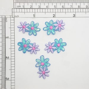 5 x Daisy Sparkle Pair Patch Iron On Geborduurde Applique Meet 1 1/8 &quot;over x 3/4&quot; hoog