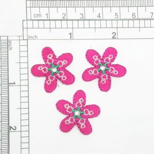 3 x flower hot roze faux gem center ijzer op patch applique meet 1 &quot; hoog x 1 &quot; breed
