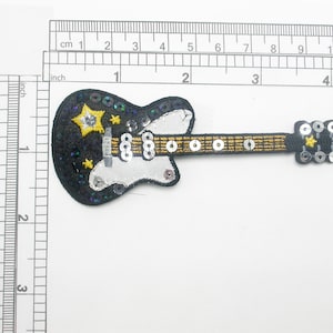 Electric Guitar Patch Black with Sequins Iron On applique  Embroidered