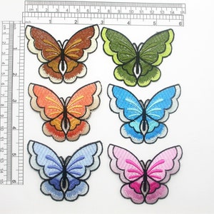 Butterfly Patch Bordered Iron on Embroidered Applique 2 7/8&quot; x 2 1/4&quot;