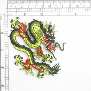 Power Good Luck Badge 3" Iron on Strength Green Dragon Applique Patch Power Good Luck Badge 3" Iron on Strength Green Dragon Applique Patch
