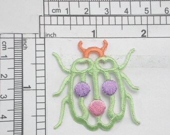 Beetle Pastel Patch Iron On Embroidered Applique 1 3/4" x 1 5/8"