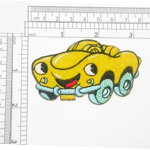 Cartoon Car Patch iron On Embroidered Applique Measures 3 1/8&quot; across x 1 7/8&quot; high