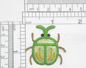 Green Sparkle Beetle Patch, Iron On Embroidered Applique