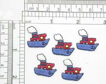 5 x Ship Boat Patch Mini Iron On Embroidered Applique