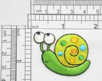 Snail Patch Sparkly Embroidered Iron On Applique 1 7/8" x 1 1/4"