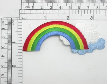 Rainbow Cloud Patch Embroidered Iron On Applique 1 1/2" x 3 1/2"