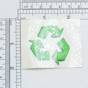 Recycle Sign iron On Fully EmbroideredMeasures 1 1/2&quot; high x 1 1/2&quot; wide approximately
