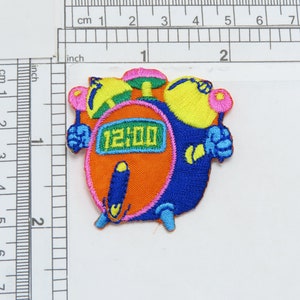 Animated Alarm Clock Iron On Applique, Embroidered Patch (2x2")
