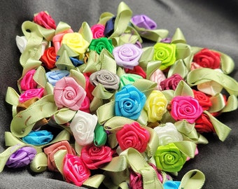 Flat Ribbon Roses Polyester Satin Rosettes 25 Pack - Lots of colors! USA STOCK & SELLER